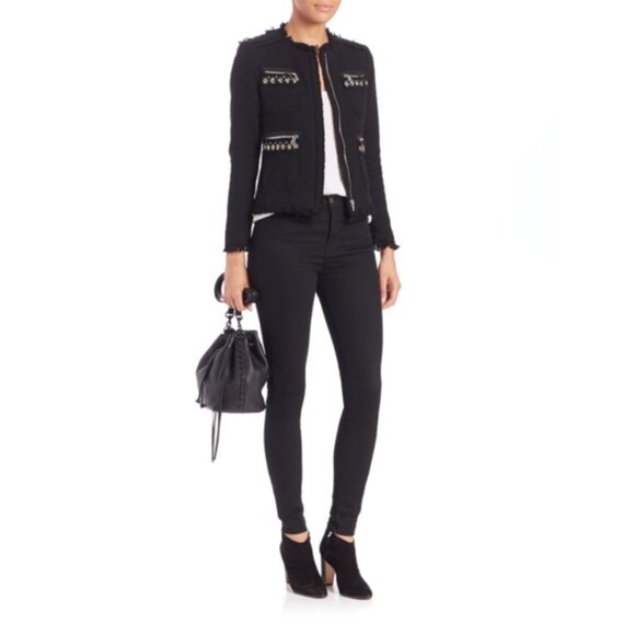 Rebecca Taylor Black Embellished Tweed Jacket Size 12 - Picture 2 of 12